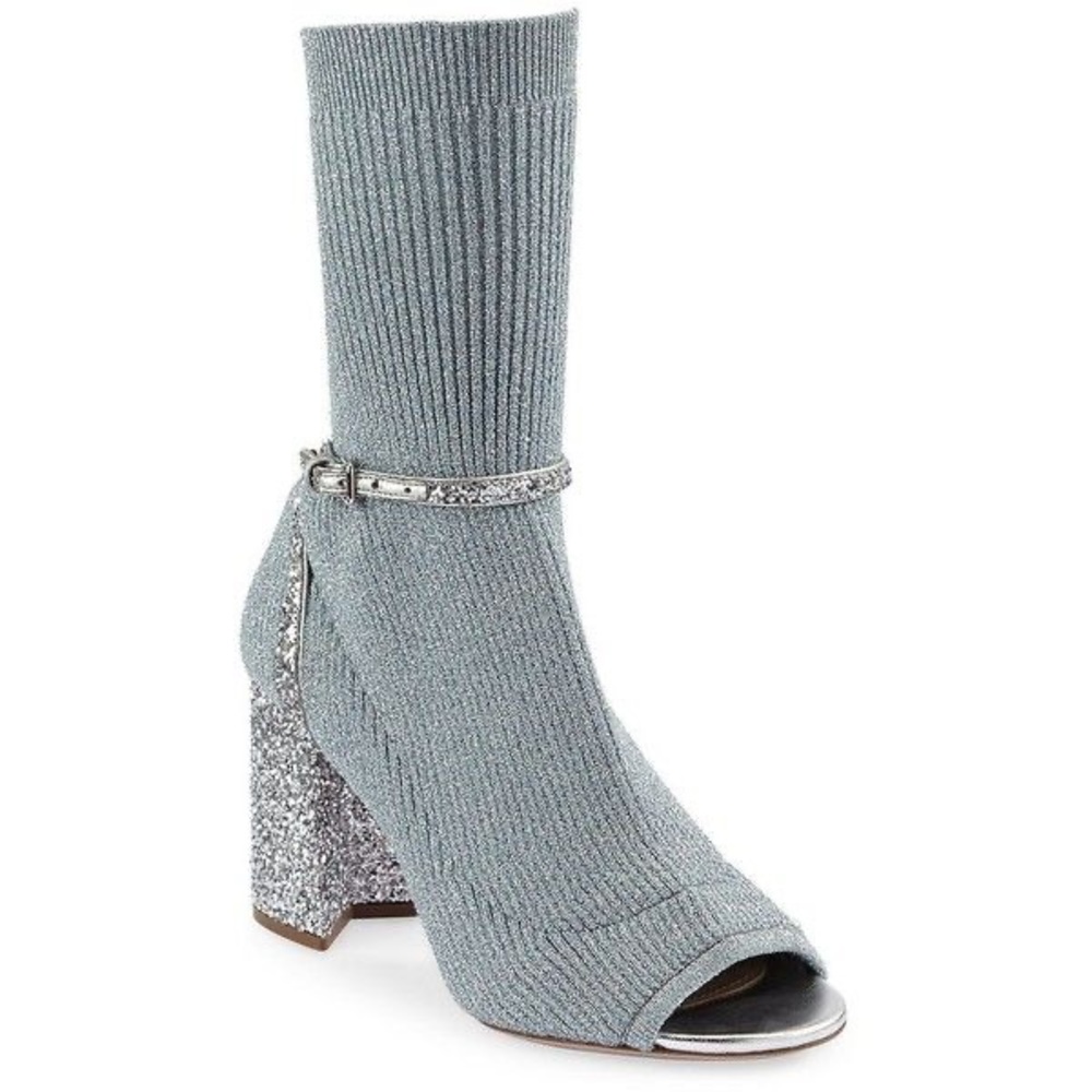 Miu Miu Silver Glitter Sock Pumps/Booties